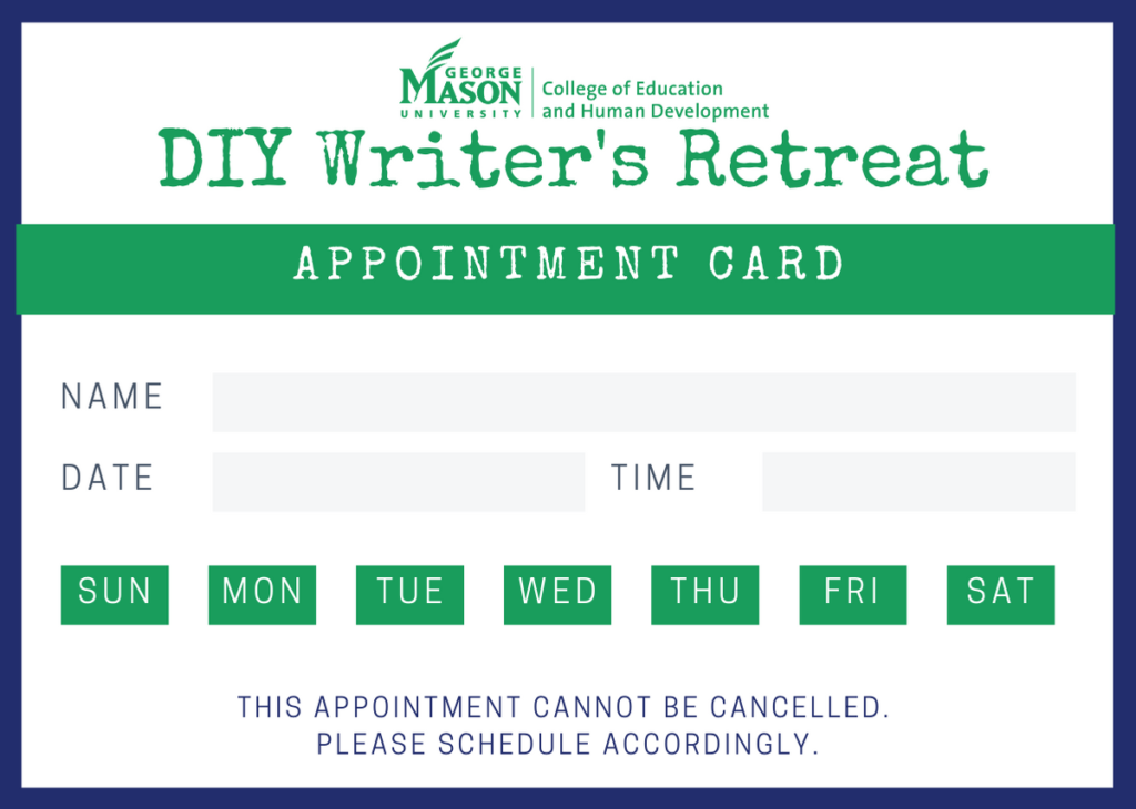 Writer's Retreat appointment card