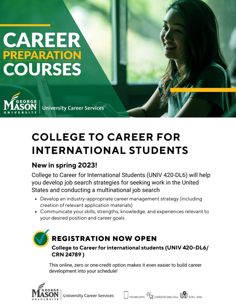 UNIV 420-DL6: College to Career for International Students Flyer