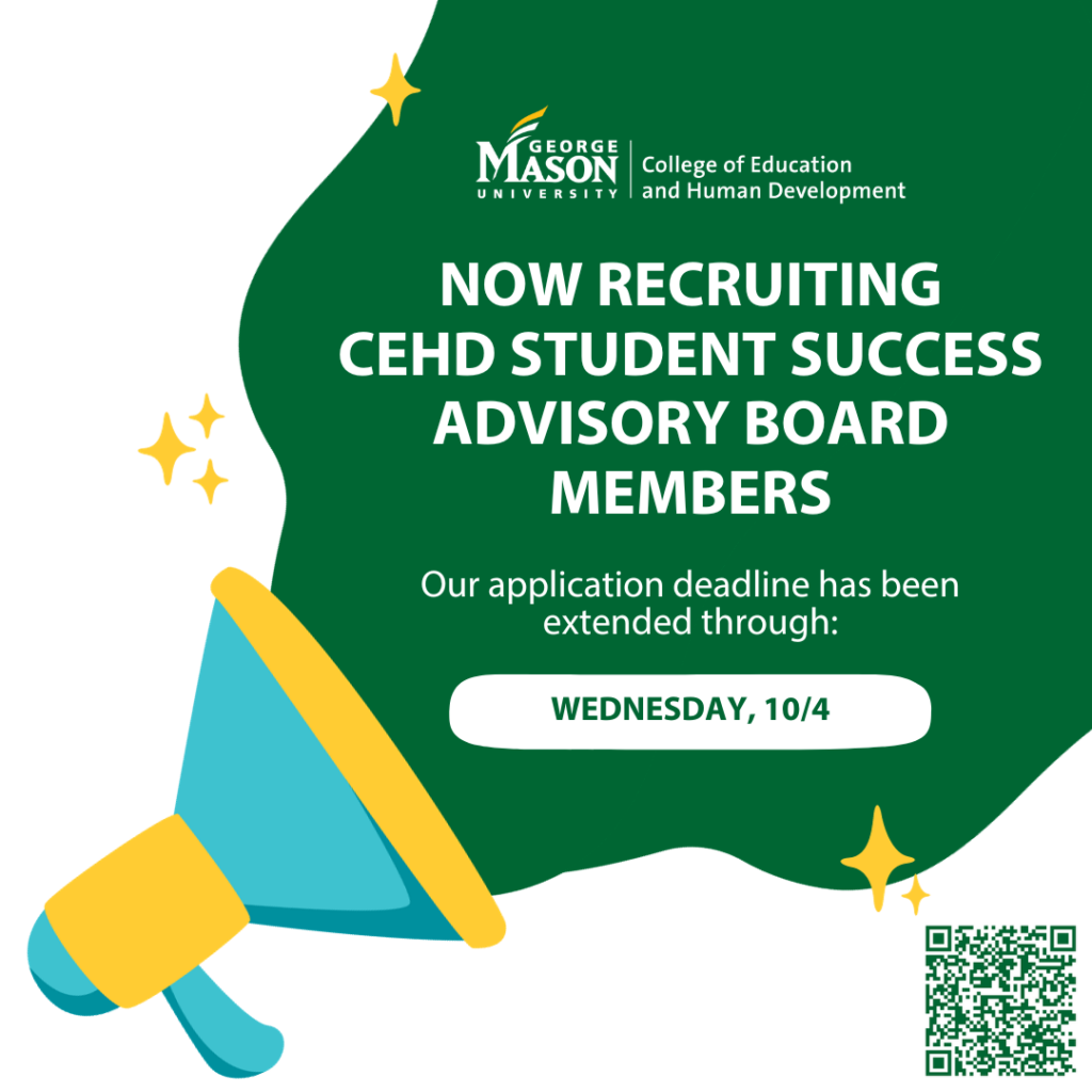 Now recruiting CEHD Student Success Advisory Board members! Our application deadline has been extended through: Wednesday, October 4, 2023