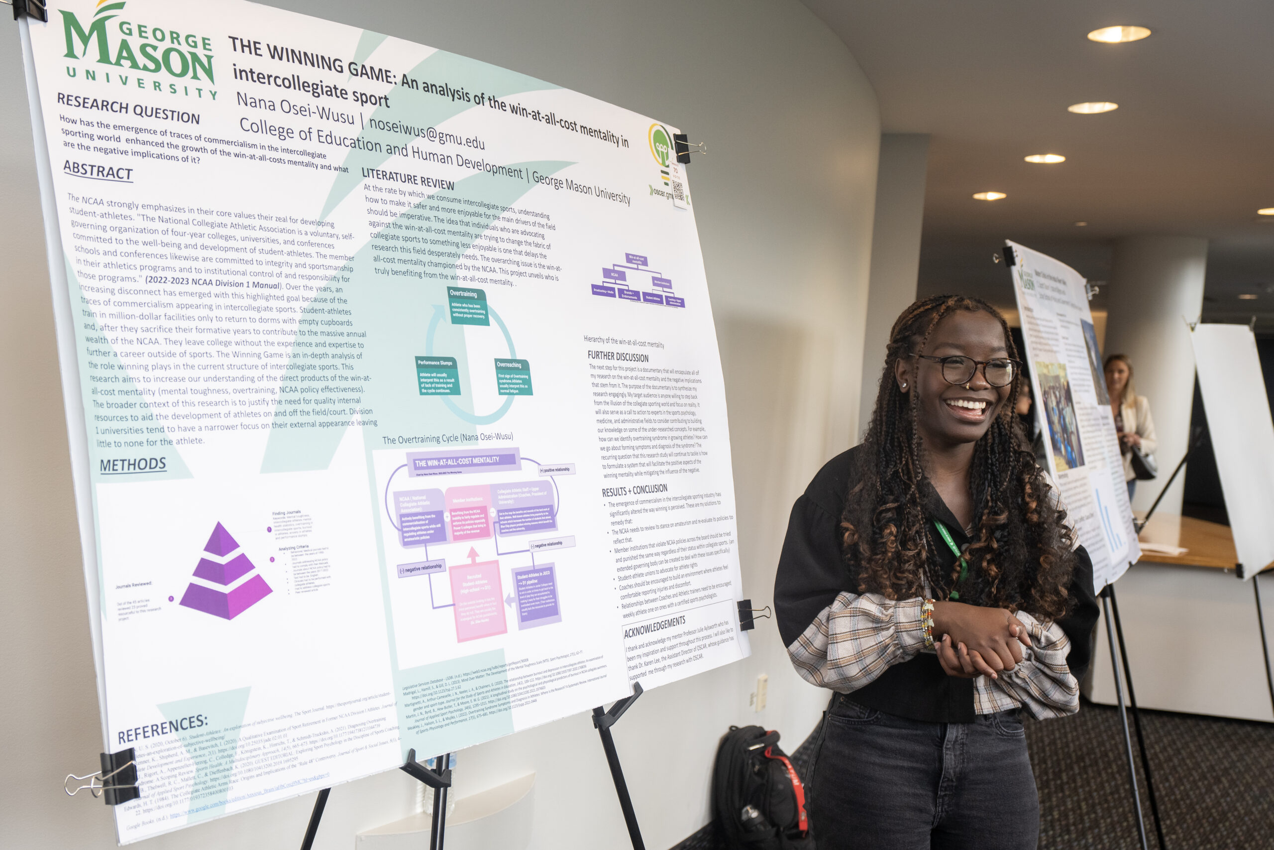 Nana Osei-Wusu, sport management, presents her research "The Winning Game: An analysis of the win-at-all-cost mentality in intercollegiate sport." 