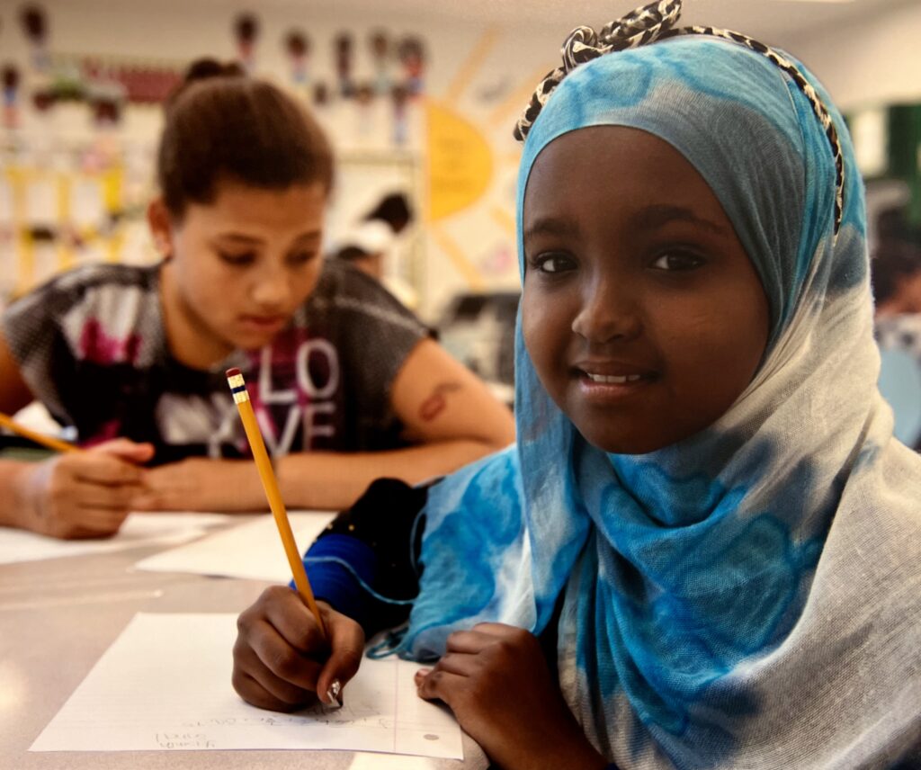 Photo of Yasmin Sahal in sixth grade math class